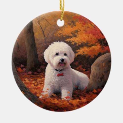 Bichon Frise in Autumn Leaves Fall Inspire  Ceramic Ornament