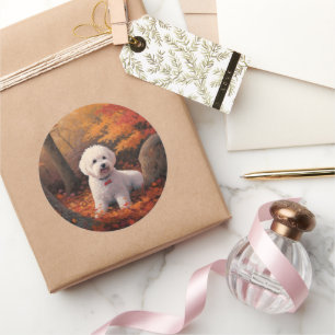 Bichon Frise in Autumn Leaves Fall Inspire Classic Round Sticker