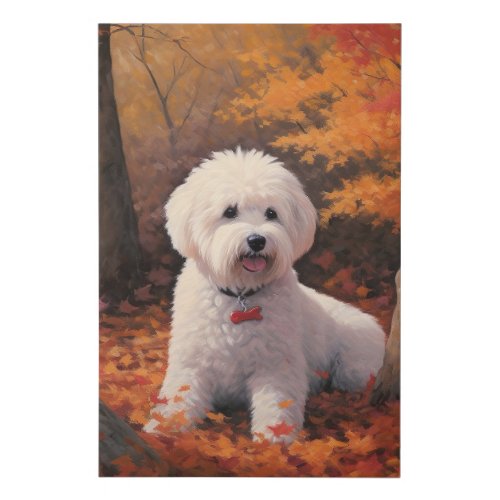 Bichon Frise in Autumn Leaves Fall Inspire  Faux Canvas Print