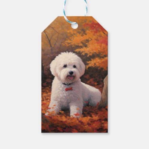 Bichon Frise in Autumn Leaves Fall Inspire  Gift Tags