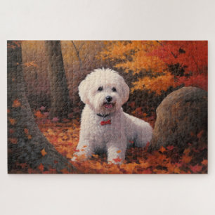 Bichon Frise in Autumn Leaves Fall Inspire Jigsaw Puzzle