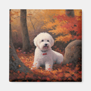 Bichon Frise in Autumn Leaves Fall Inspire  Magnet