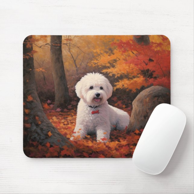 Bichon Frise in Autumn Leaves Fall Inspire  Mouse Pad (With Mouse)