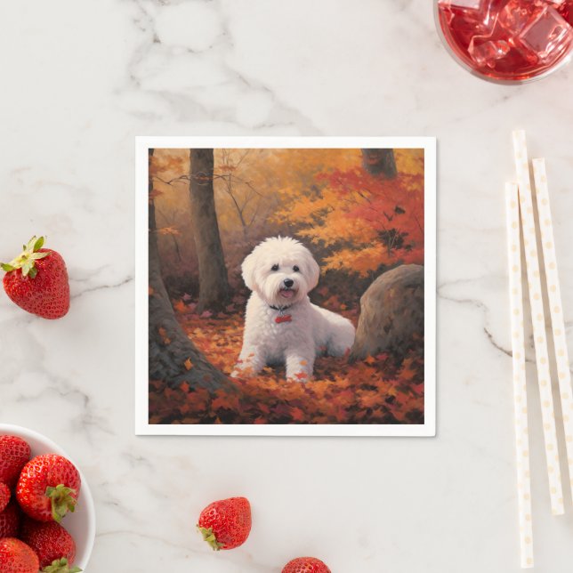 Bichon Frise in Autumn Leaves Fall Inspire  Napkins (Insitu)