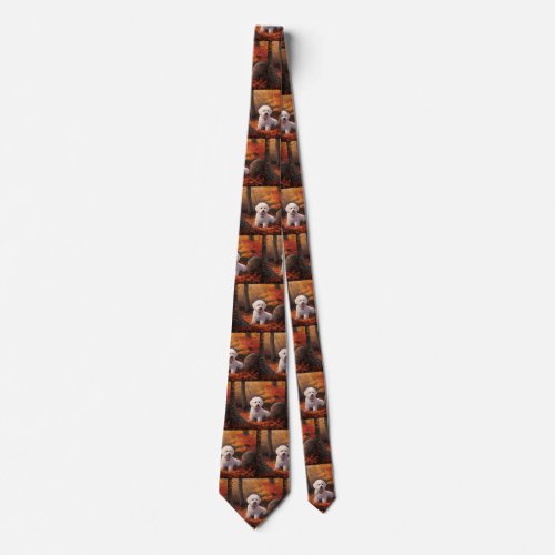 Bichon Frise in Autumn Leaves Fall Inspire  Neck Tie