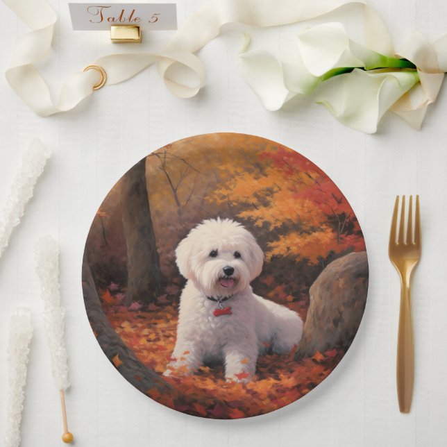 Bichon Frise in Autumn Leaves Fall Inspire  Paper Plates (Wedding)