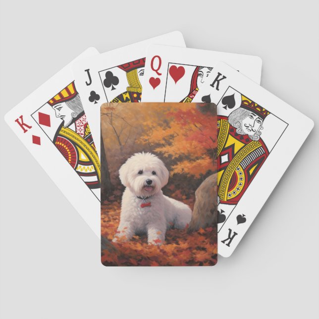 Bichon Frise in Autumn Leaves Fall Inspire  Poker Cards (Back)