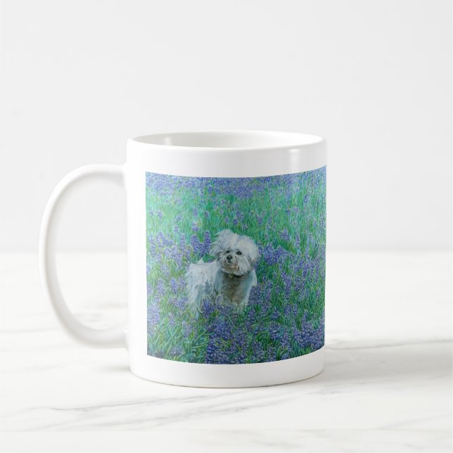 Bichon Frise in Bluebonnets Coffee Mug (Left)