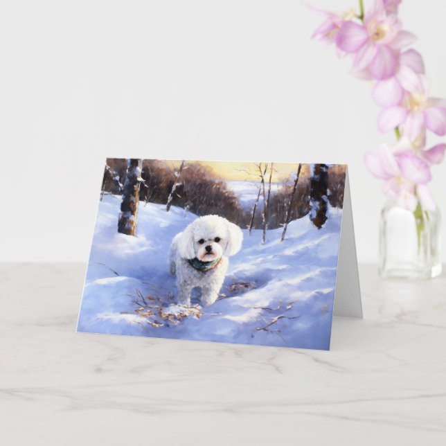 Bichon Frise Let It Snow Christmas  Card (Orchid)