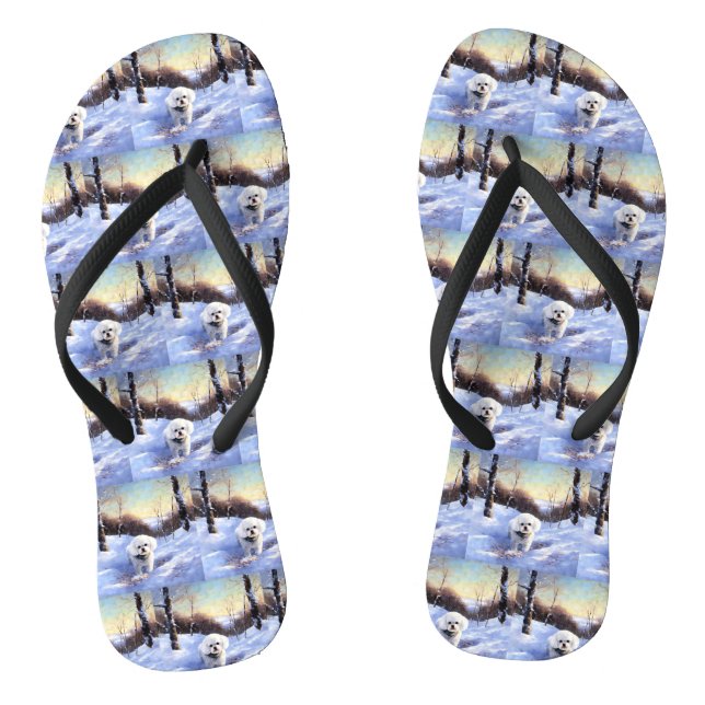 Bichon Frise Let It Snow Christmas  Flip Flops (Footbed)