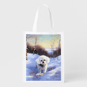 Bichon Frise Let It Snow Christmas Grocery Bag