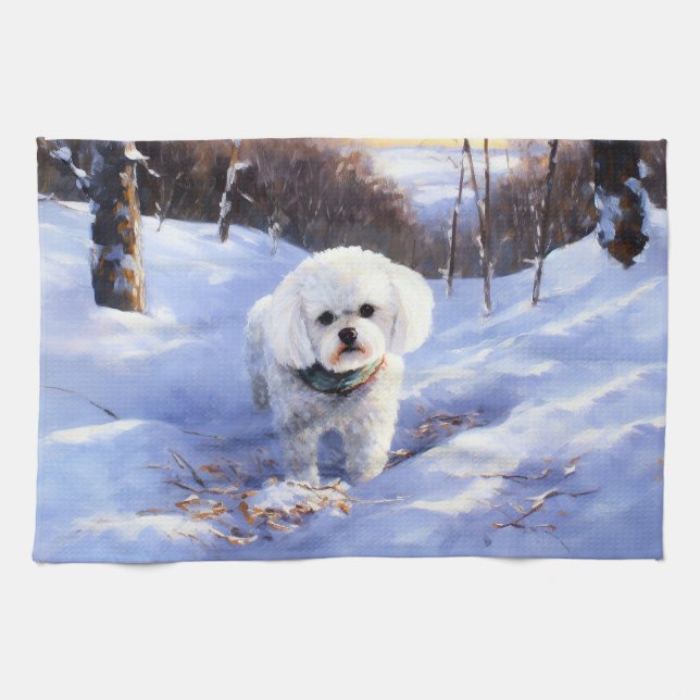 Bichon Frise Let It Snow Christmas  Kitchen Towel (Horizontal)