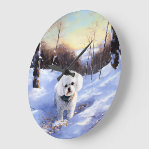 Bichon Frise Let It Snow Christmas Large Clock
