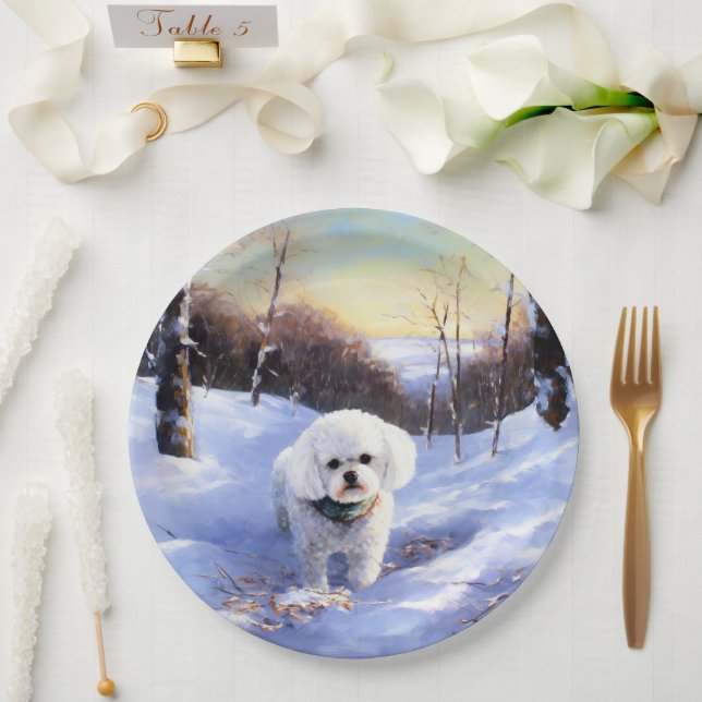 Bichon Frise Let It Snow Christmas  Paper Plates (Wedding)