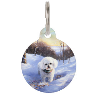 Bichon Frise Let It Snow Christmas Pet ID Tag
