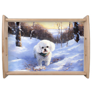 Bichon Frise Let It Snow Christmas Serving Tray