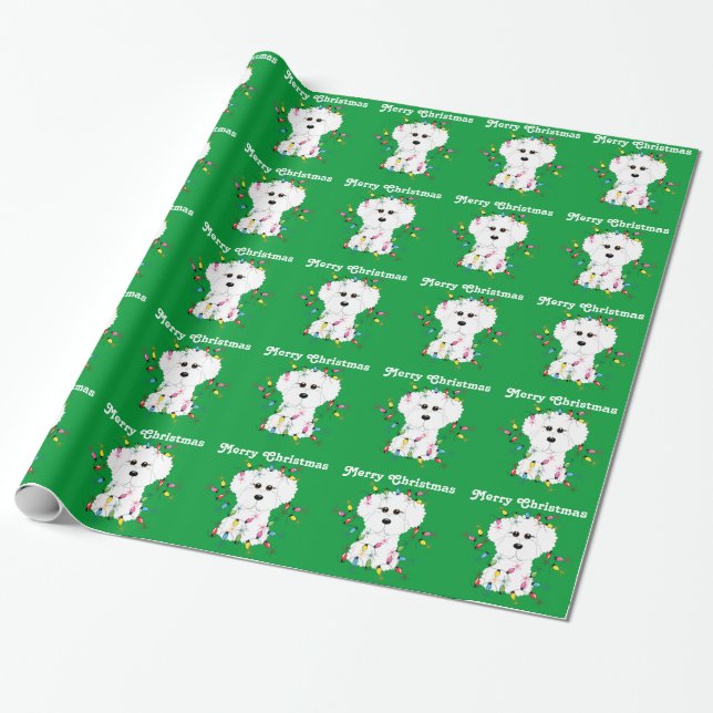 Bichon Frise Lights Christmas Wrapping Paper (Unrolled)