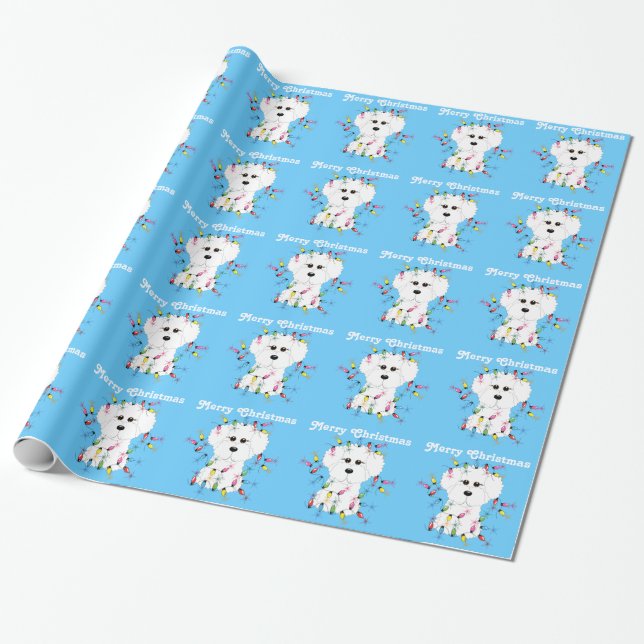 Bichon Frise Lights Christmas Wrapping Paper (Unrolled)