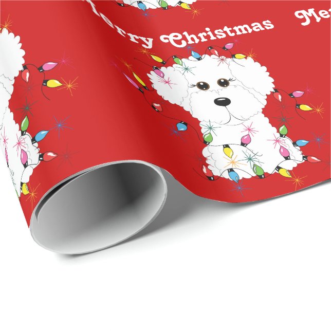 Bichon Frise Lights Christmas Wrapping Paper (Roll Corner)