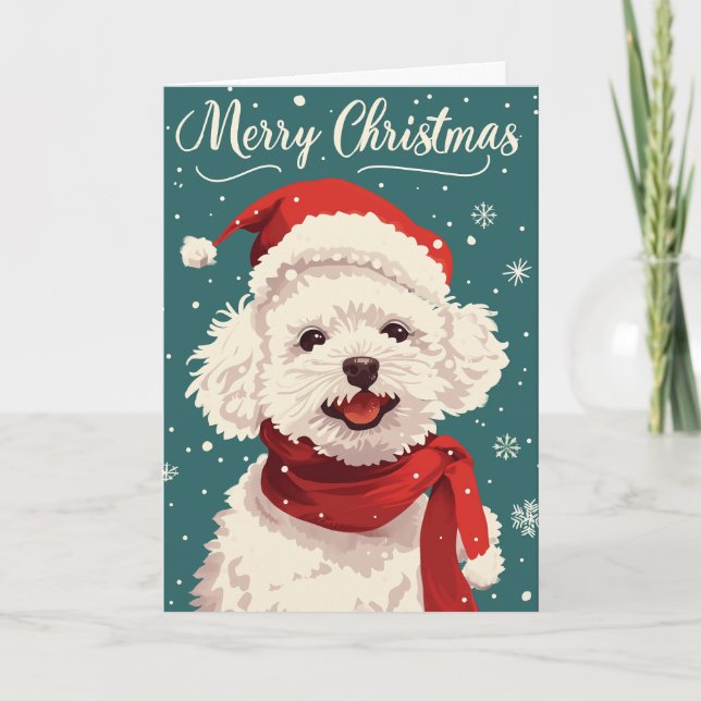 Bichon Frise Merry Christmas Personalized Holiday Card (Front)
