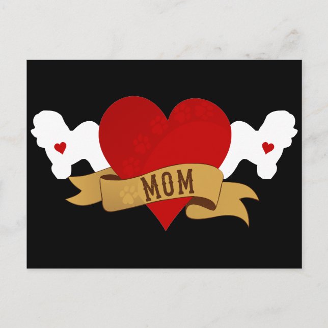 Bichon Frise Mom [Tattoo style] Postcard (Front)