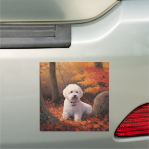 Bichon Frise n Autumn Leaves Fall Inspire  Car Magnet