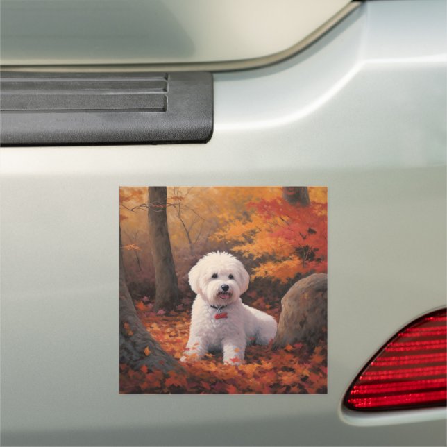 Bichon Frise n Autumn Leaves Fall Inspire  Car Magnet (In Situ)