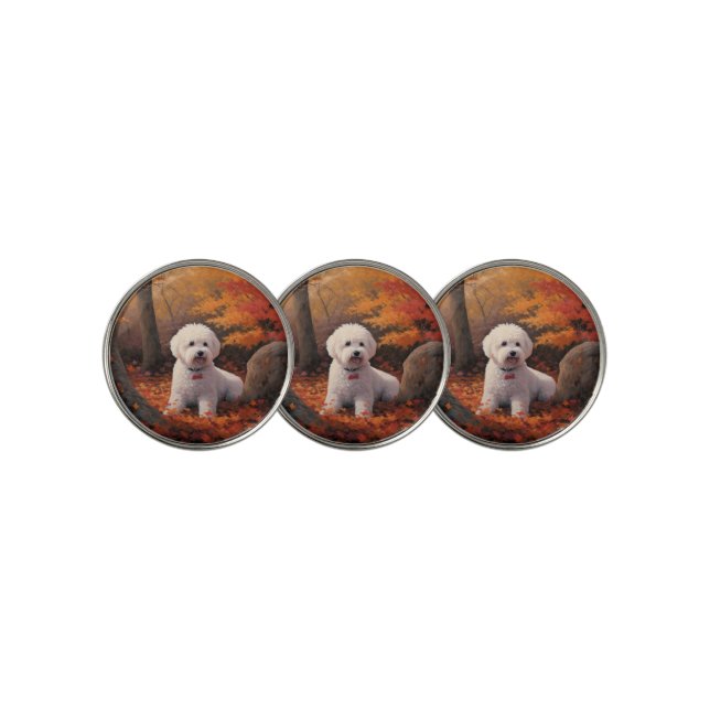 Bichon Frise n Autumn Leaves Fall Inspire  Golf Ball Marker (3 Up)