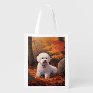 Bichon Frise n Autumn Leaves Fall Inspire Grocery Bag