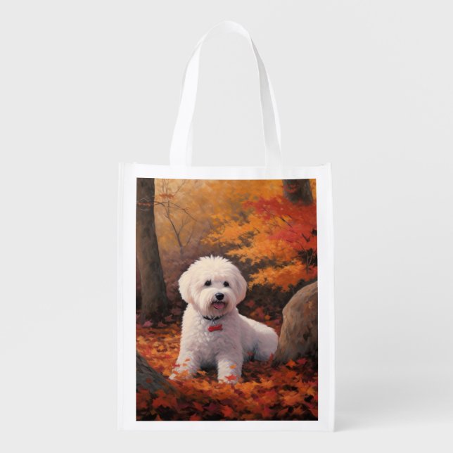Bichon Frise n Autumn Leaves Fall Inspire  Grocery Bag (Front)