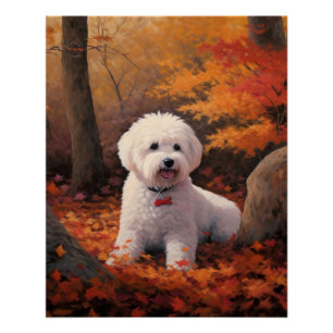 Bichon Frise n Autumn Leaves Fall Inspire Poster