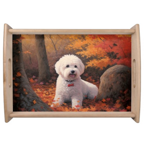 Bichon Frise n Autumn Leaves Fall Inspire  Serving Tray