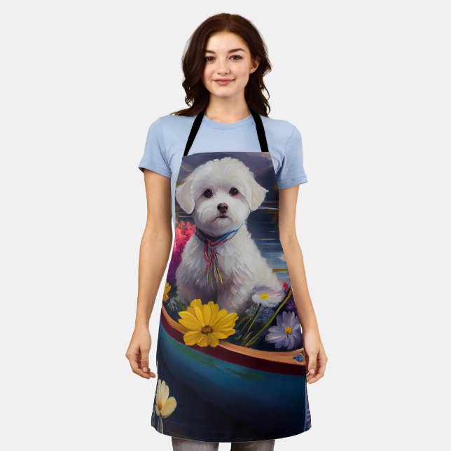 Bichon Frise on a Paddle: A Scenic Adventure Apron (Worn)