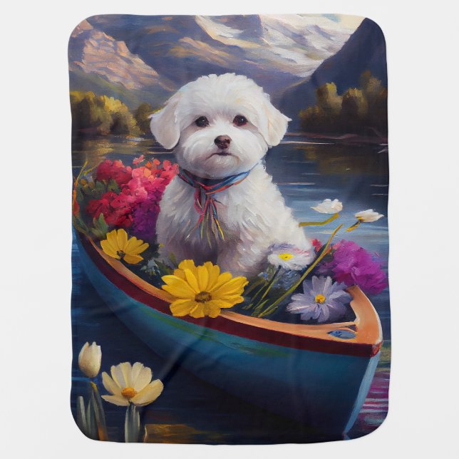Bichon Frise on a Paddle: A Scenic Adventure Baby Blanket (Front)