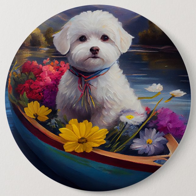 Bichon Frise on a Paddle: A Scenic Adventure Button (Front)
