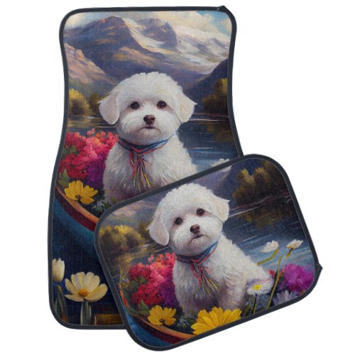 Bichon Frise on a Paddle A Scenic Adventure Car Floor Mat