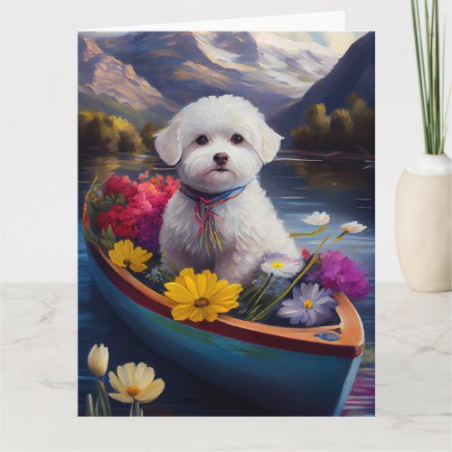 Bichon Frise on a Paddle A Scenic Adventure Card