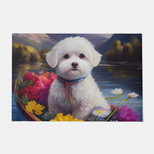 Bichon Frise on a Paddle: A Scenic Adventure Doormat