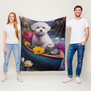 Bichon Frise on a Paddle: A Scenic Adventure Fleece Blanket