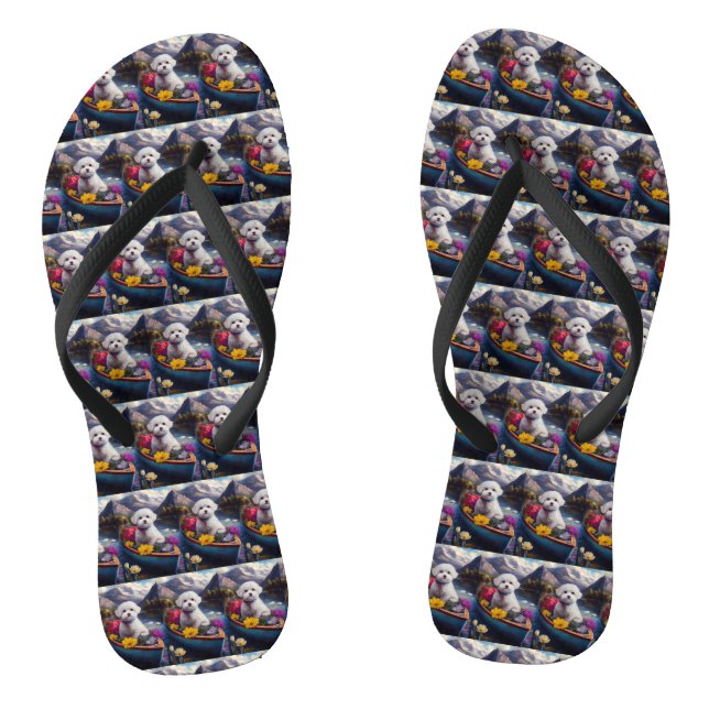 Bichon Frise on a Paddle: A Scenic Adventure Flip Flops (Footbed)