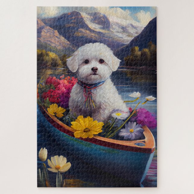 Bichon Frise on a Paddle: A Scenic Adventure Jigsaw Puzzle (Vertical)