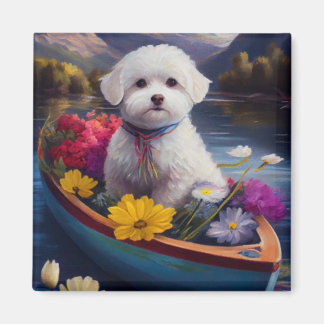Bichon Frise on a Paddle: A Scenic Adventure Magnet (Front)