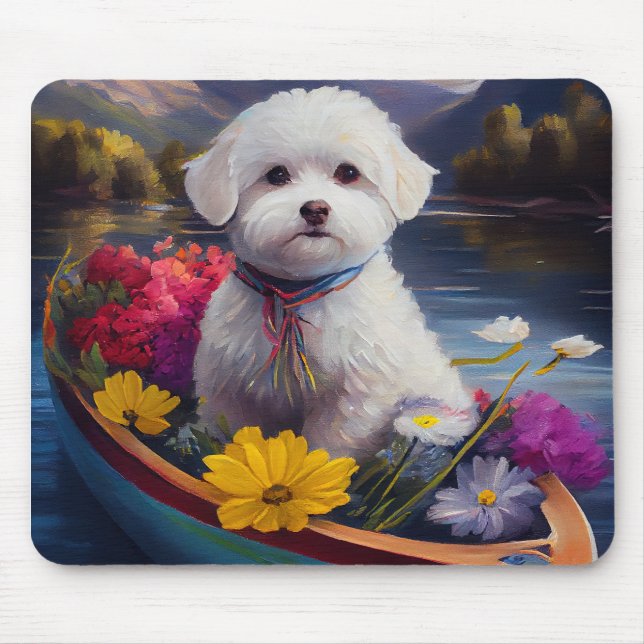 Bichon Frise on a Paddle: A Scenic Adventure Mouse Pad (Front)