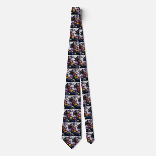 Bichon Frise on a Paddle: A Scenic Adventure Neck Tie (Front)