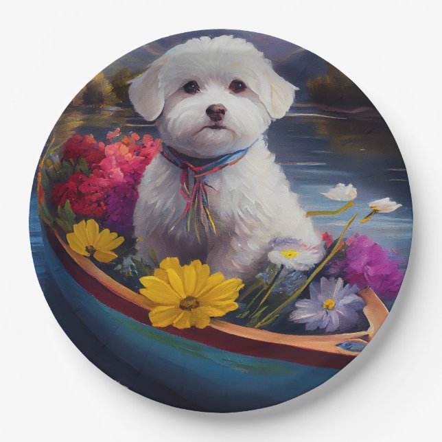 Bichon Frise on a Paddle: A Scenic Adventure Paper Plates (Front)