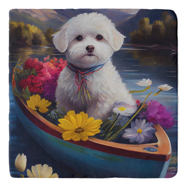 Bichon Frise on a Paddle: A Scenic Adventure Trivet (Front)