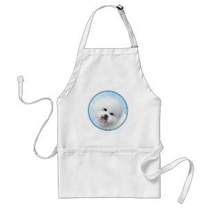 Bichon Frise Painting - Cute Original Dog Art Adult Apron