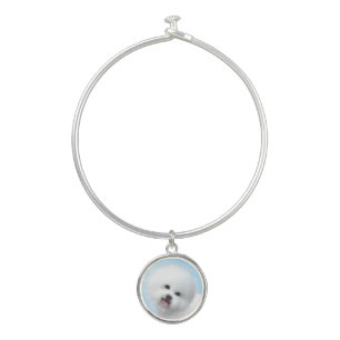 Bichon Frise Painting - Cute Original Dog Art Bangle Bracelet