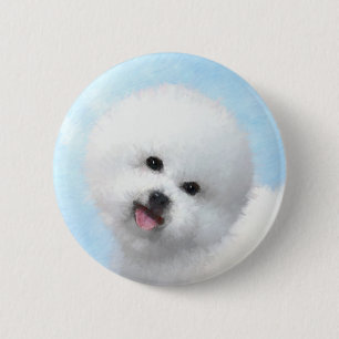 Bichon Frise Painting - Cute Original Dog Art Button