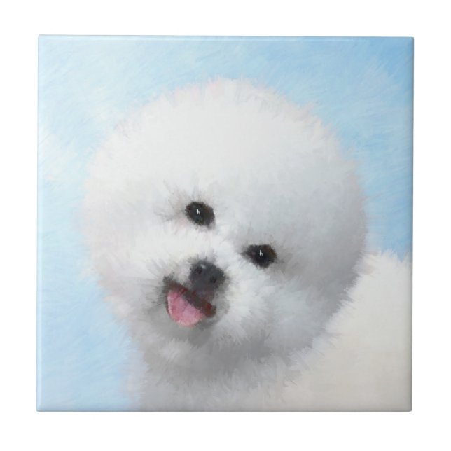 Bichon Frise Painting - Cute Original Dog Art Ceramic Tile (Front)